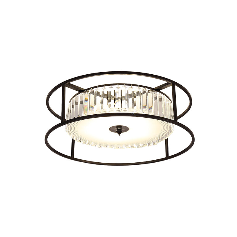 Crystal Round/Square Flush Light Fixture Modernist 5-Head Living Room Flush Mounted Lamp with Black Metal Frame Clearhalo 'Ceiling Lights' 'Close To Ceiling Lights' 'Close to ceiling' 'Flush mount' Lighting' 739514