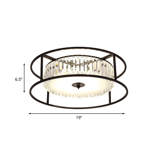 Crystal Round/Square Flush Light Fixture Modernist 5-Head Living Room Flush Mounted Lamp with Black Metal Frame Clearhalo 'Ceiling Lights' 'Close To Ceiling Lights' 'Close to ceiling' 'Flush mount' Lighting' 739515