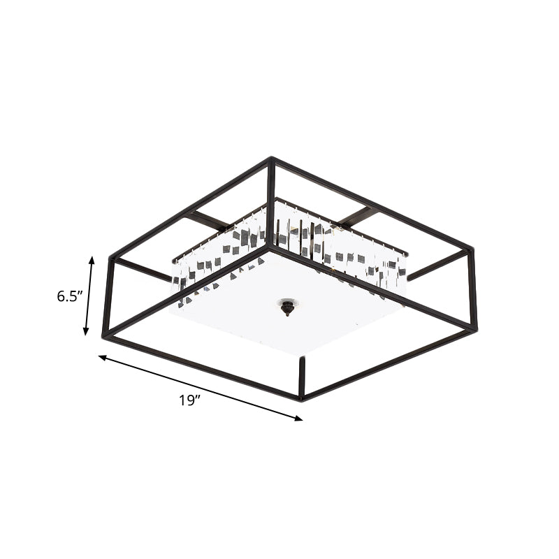 Crystal Round/Square Flush Light Fixture Modernist 5-Head Living Room Flush Mounted Lamp with Black Metal Frame Clearhalo 'Ceiling Lights' 'Close To Ceiling Lights' 'Close to ceiling' 'Flush mount' Lighting' 739520