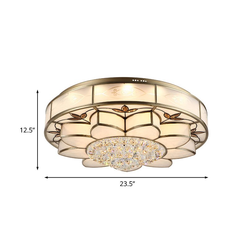 7-Light Flushmount Lighting Contemporary Blossom Frosted Glass Ceiling Flush Mount with Crystal Drop Clearhalo 'Ceiling Lights' 'Close To Ceiling Lights' 'Close to ceiling' 'Flush mount' Lighting' 739524