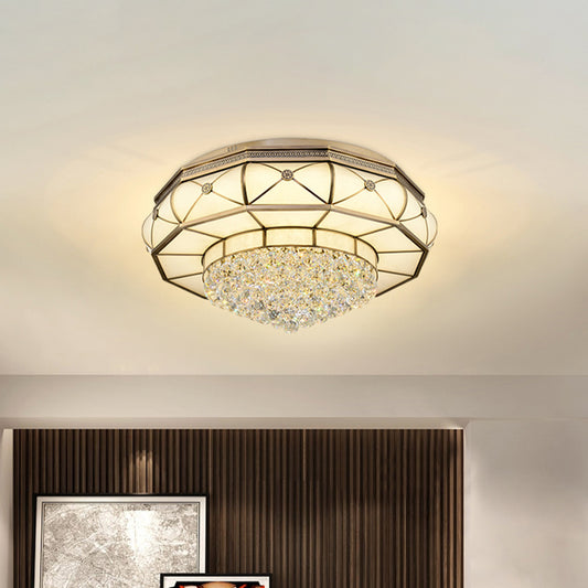 Brass Round Ceiling Mounted Light Modernism Frosted Glass LED Bedroom Flush Lamp Fixture with Crystal Ball Brass Clearhalo 'Ceiling Lights' 'Close To Ceiling Lights' 'Close to ceiling' 'Flush mount' Lighting' 739525