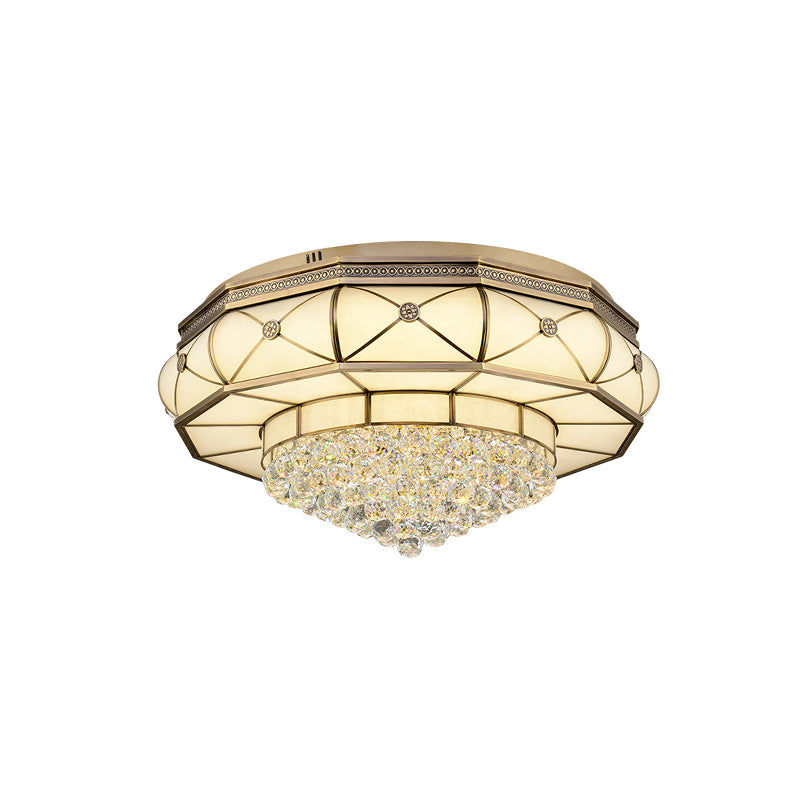 Brass Round Ceiling Mounted Light Modernism Frosted Glass LED Bedroom Flush Lamp Fixture with Crystal Ball Clearhalo 'Ceiling Lights' 'Close To Ceiling Lights' 'Close to ceiling' 'Flush mount' Lighting' 739527