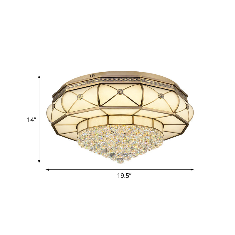 Brass Round Ceiling Mounted Light Modernism Frosted Glass LED Bedroom Flush Lamp Fixture with Crystal Ball Clearhalo 'Ceiling Lights' 'Close To Ceiling Lights' 'Close to ceiling' 'Flush mount' Lighting' 739528