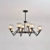 12 Lights Crystal Block Semi Flushmount Modernism Black Cube Living Room Flush Ceiling Lamp with V-Like Arm Clearhalo 'Ceiling Lights' 'Close To Ceiling Lights' 'Close to ceiling' 'Semi-flushmount' Lighting' 739535