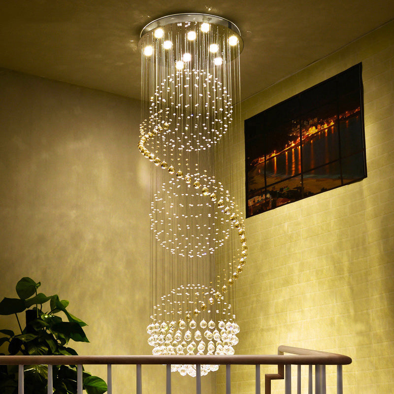 Clear Crystal Spiral Cascading Pendant Modernism 4 Lights Stairway LED Multi Light Chandelier Clear Clearhalo 'Ceiling Lights' 'Modern Pendants' 'Modern' 'Pendant Lights' 'Pendants' Lighting' 739541