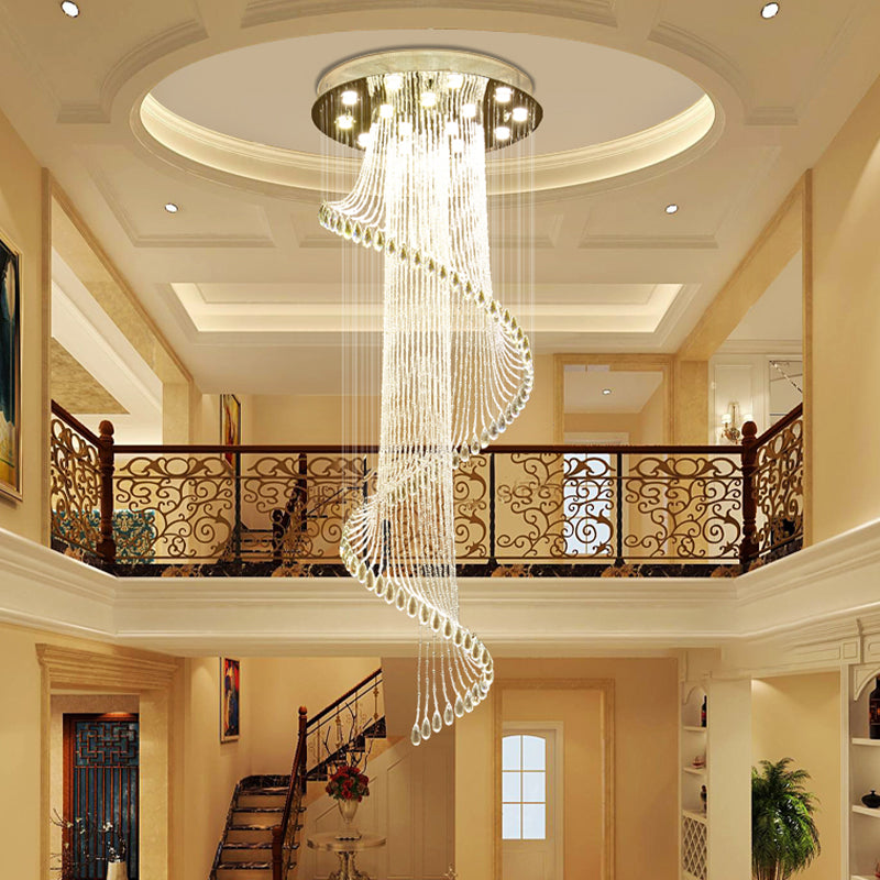 Spiral Waterfall Stairway Multi-Pendant Contemporary Clear Crystal Ball 5-Bulb Suspension Lamp Clearhalo 'Ceiling Lights' 'Modern Pendants' 'Modern' 'Pendant Lights' 'Pendants' Lighting' 739546