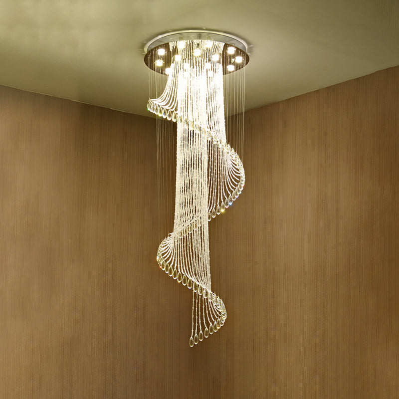 Spiral Waterfall Stairway Multi-Pendant Contemporary Clear Crystal Ball 5-Bulb Suspension Lamp Clearhalo 'Ceiling Lights' 'Modern Pendants' 'Modern' 'Pendant Lights' 'Pendants' Lighting' 739547