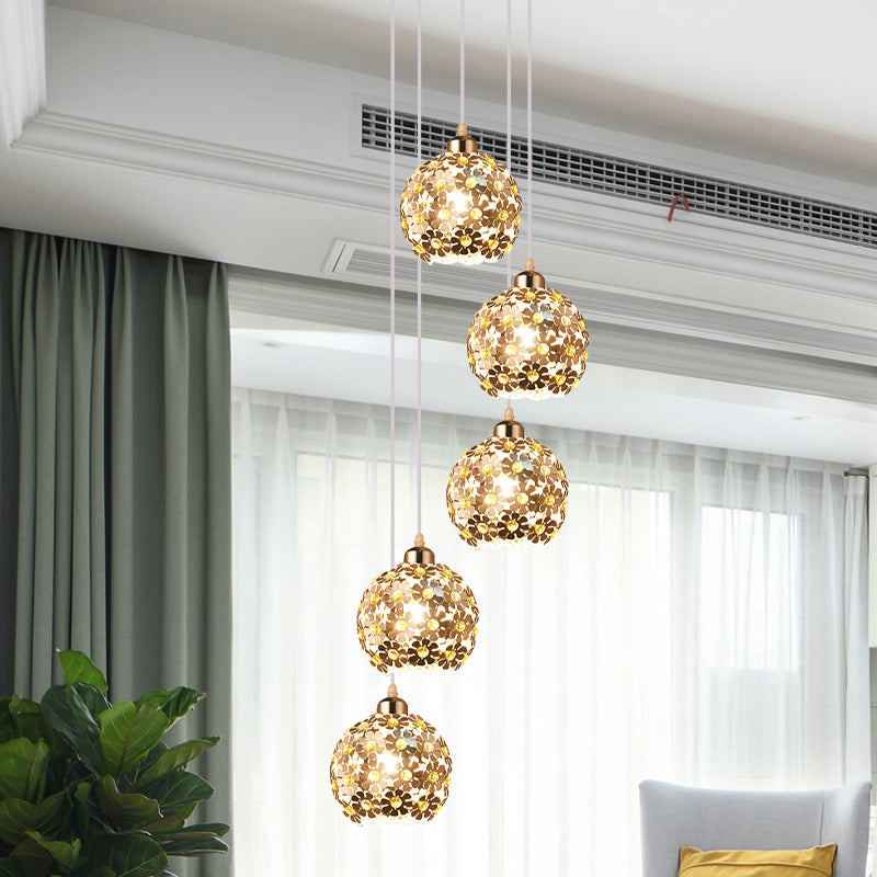 5/8 Heads Multi Light Ceiling Light Modernist Domed Metallic Hanging Lamp Kit in Silver with Amber Crystal Accent Clearhalo 'Ceiling Lights' 'Modern Pendants' 'Modern' 'Pendant Lights' 'Pendants' Lighting' 739550