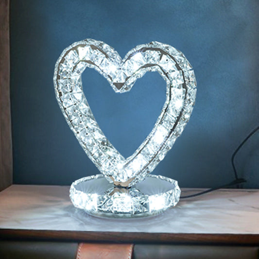 Metal Chrome Finish Night Table Light Loving Heart/Round LED Modernism Night Lamp with Crystal Accent for Bedside Clearhalo 'Lamps' 'Table Lamps' Lighting' 739567