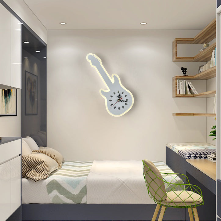 Musical Instrument Child Bedroom Sconce Lamp with Clock Acrylic Modern LED Sconce Light in White Clearhalo 'Wall Lamps & Sconces' 'Wall Lights' Lighting' 73965