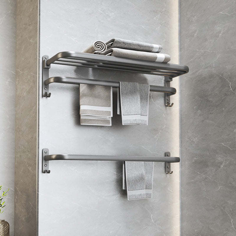 Modern Bathroom Accessories Hardware Set Grey Metal Bathroom Accessory Kit Anti-rust Towel Rack with Towel Bar Clearhalo 'Bathroom Hardware Sets' 'Bathroom Hardware' 'Bathroom Remodel & Bathroom Fixtures' 'bathroom_hardware_sets' 'Home Improvement' 'home_improvement' 'home_improvement_bathroom_hardware_sets' 7397084