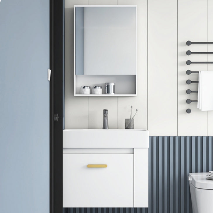 Wall Mount Rectangular Bathroom Vanity Glam White Ceramic Single Vanity Set Clearhalo 'Bathroom Remodel & Bathroom Fixtures' 'Bathroom Vanities' 'bathroom_vanities' 'Home Improvement' 'home_improvement' 'home_improvement_bathroom_vanities' 7398950