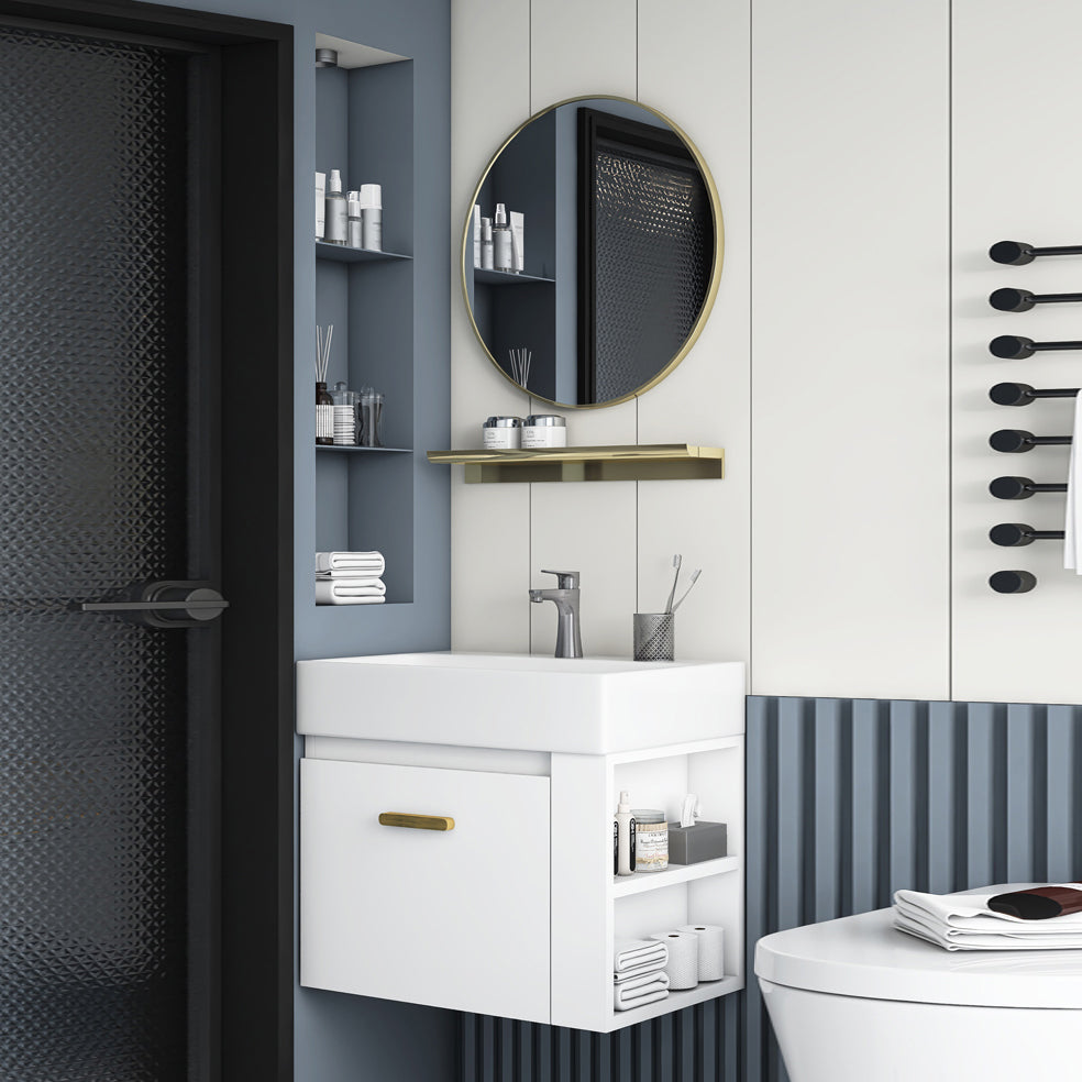 Wall Mount Rectangular Bathroom Vanity Glam White Ceramic Single Vanity Set Clearhalo 'Bathroom Remodel & Bathroom Fixtures' 'Bathroom Vanities' 'bathroom_vanities' 'Home Improvement' 'home_improvement' 'home_improvement_bathroom_vanities' 7398952