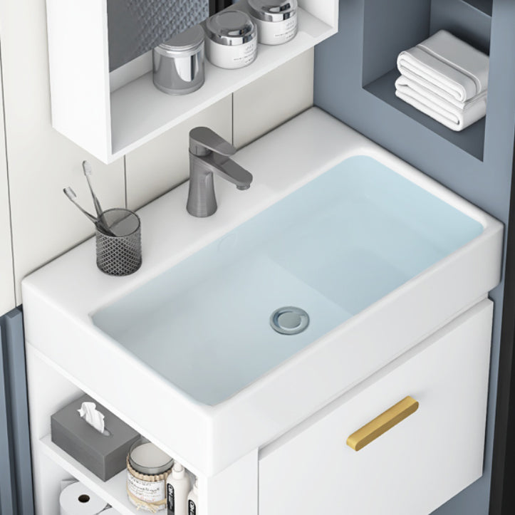 Wall Mount Rectangular Bathroom Vanity Glam White Ceramic Single Vanity Set Clearhalo 'Bathroom Remodel & Bathroom Fixtures' 'Bathroom Vanities' 'bathroom_vanities' 'Home Improvement' 'home_improvement' 'home_improvement_bathroom_vanities' 7398962