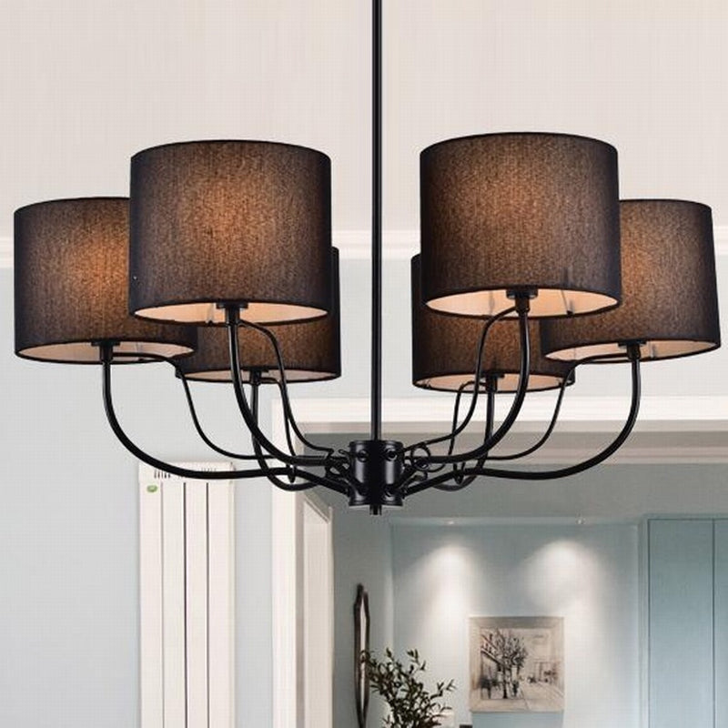 Black/White Barrel Ceiling Lamp Modernism 3/6 Bulbs Fabric Semi Flush Mount Chandelier for Lounge 6 Black Clearhalo 'Ceiling Lights' 'Close To Ceiling Lights' 'Close to ceiling' 'Semi-flushmount' Lighting' 739914