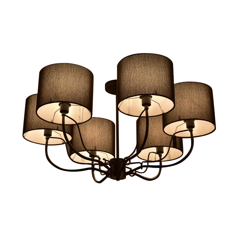 Black/White Barrel Ceiling Lamp Modernism 3/6 Bulbs Fabric Semi Flush Mount Chandelier for Lounge Clearhalo 'Ceiling Lights' 'Close To Ceiling Lights' 'Close to ceiling' 'Semi-flushmount' Lighting' 739915