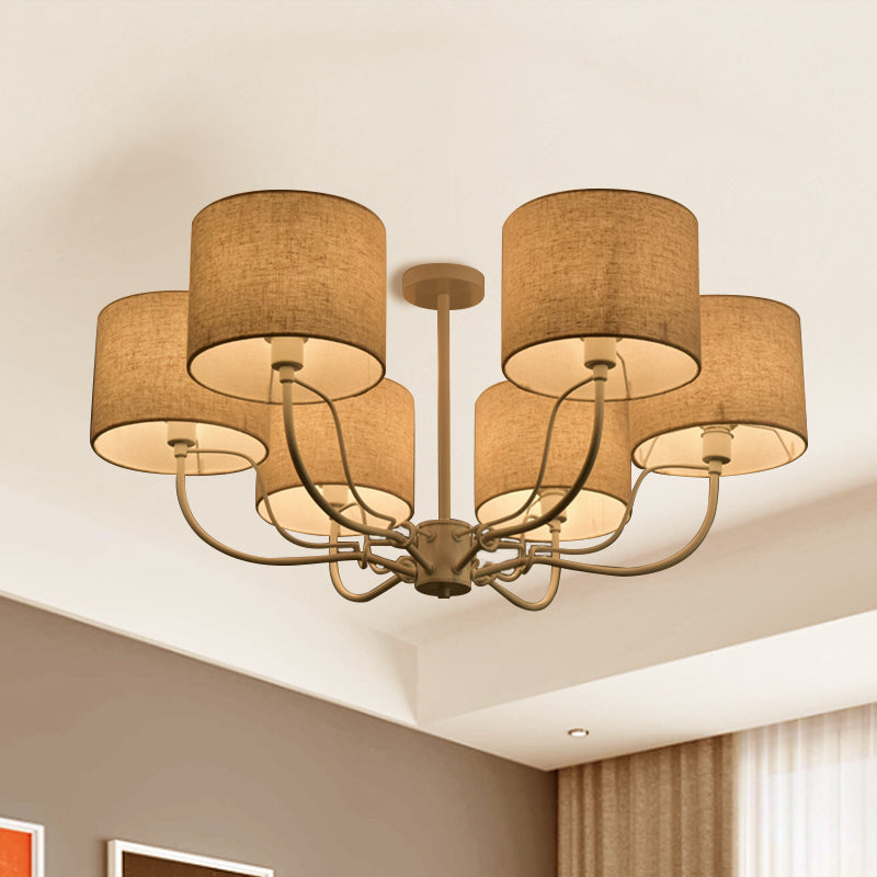 Black/White Barrel Ceiling Lamp Modernism 3/6 Bulbs Fabric Semi Flush Mount Chandelier for Lounge 6 White Clearhalo 'Ceiling Lights' 'Close To Ceiling Lights' 'Close to ceiling' 'Semi-flushmount' Lighting' 739918