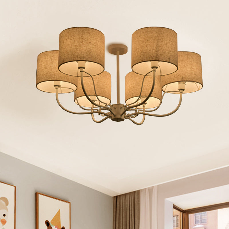 Black/White Barrel Ceiling Lamp Modernism 3/6 Bulbs Fabric Semi Flush Mount Chandelier for Lounge Clearhalo 'Ceiling Lights' 'Close To Ceiling Lights' 'Close to ceiling' 'Semi-flushmount' Lighting' 739919