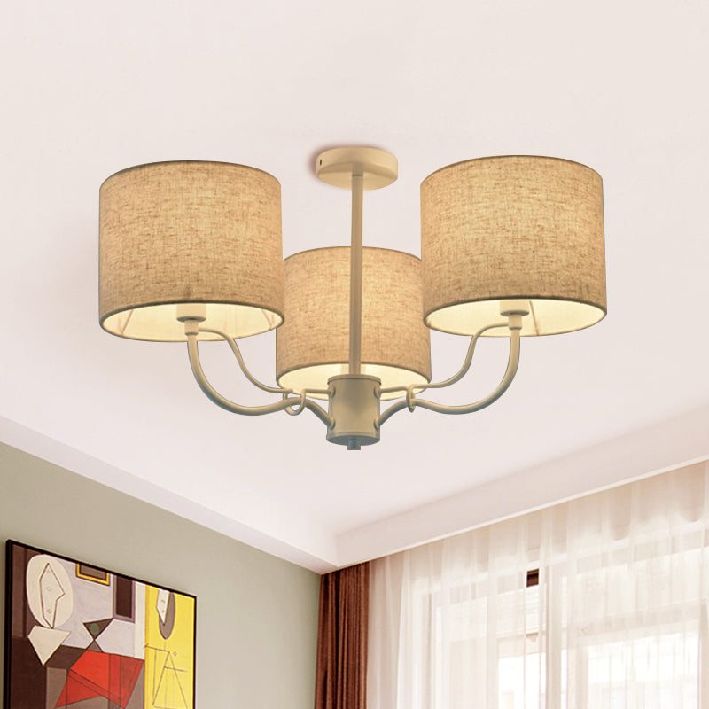 Black/White Barrel Ceiling Lamp Modernism 3/6 Bulbs Fabric Semi Flush Mount Chandelier for Lounge Clearhalo 'Ceiling Lights' 'Close To Ceiling Lights' 'Close to ceiling' 'Semi-flushmount' Lighting' 739923