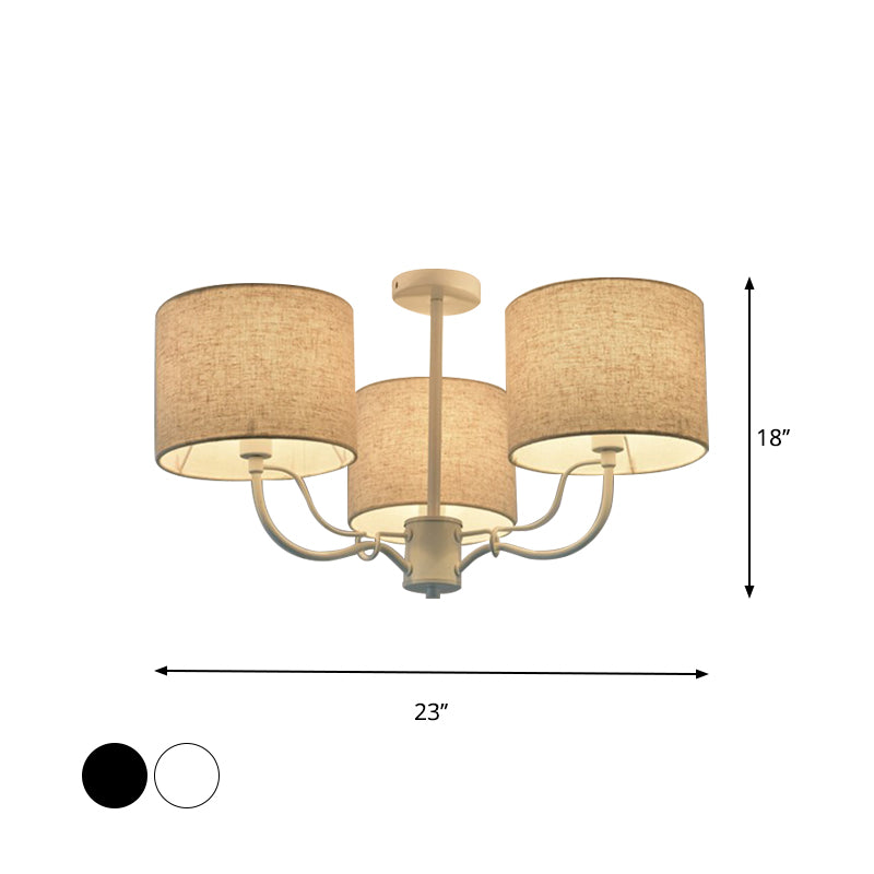 Black/White Barrel Ceiling Lamp Modernism 3/6 Bulbs Fabric Semi Flush Mount Chandelier for Lounge Clearhalo 'Ceiling Lights' 'Close To Ceiling Lights' 'Close to ceiling' 'Semi-flushmount' Lighting' 739926