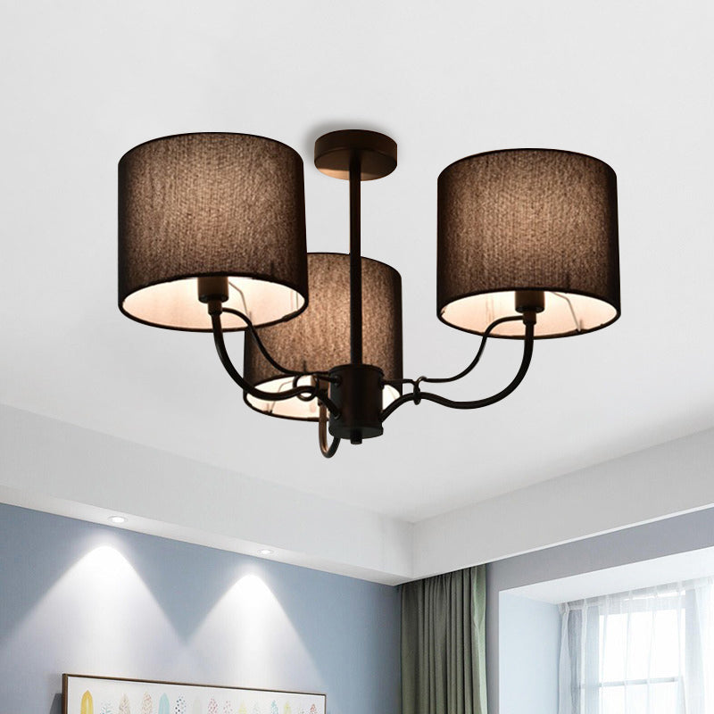 Black/White Barrel Ceiling Lamp Modernism 3/6 Bulbs Fabric Semi Flush Mount Chandelier for Lounge 3 Black Clearhalo 'Ceiling Lights' 'Close To Ceiling Lights' 'Close to ceiling' 'Semi-flushmount' Lighting' 739927