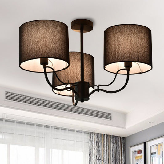 Black/White Barrel Ceiling Lamp Modernism 3/6 Bulbs Fabric Semi Flush Mount Chandelier for Lounge Clearhalo 'Ceiling Lights' 'Close To Ceiling Lights' 'Close to ceiling' 'Semi-flushmount' Lighting' 739928