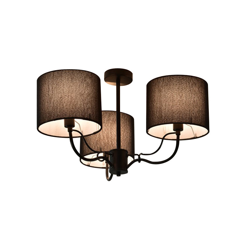 Black/White Barrel Ceiling Lamp Modernism 3/6 Bulbs Fabric Semi Flush Mount Chandelier for Lounge Clearhalo 'Ceiling Lights' 'Close To Ceiling Lights' 'Close to ceiling' 'Semi-flushmount' Lighting' 739929