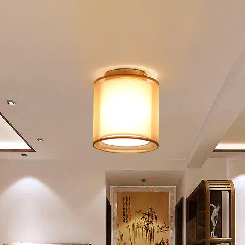 Simple 1 Light Ceiling Lighting Brass Dual Square/Cylinder Mini Flushmount Lighting with Fabric Shade Brass Cylinder Clearhalo 'Ceiling Lights' 'Close To Ceiling Lights' 'Close to ceiling' 'Flush mount' Lighting' 739931