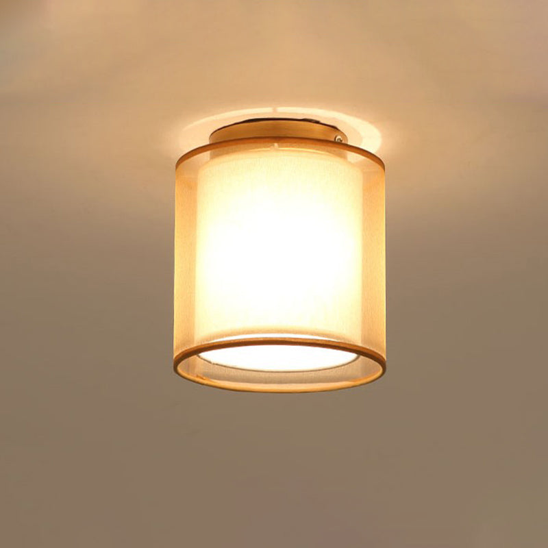 Simple 1 Light Ceiling Lighting Brass Dual Square/Cylinder Mini Flushmount Lighting with Fabric Shade Clearhalo 'Ceiling Lights' 'Close To Ceiling Lights' 'Close to ceiling' 'Flush mount' Lighting' 739933