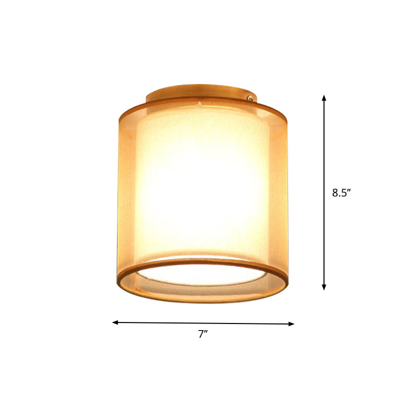 Simple 1 Light Ceiling Lighting Brass Dual Square/Cylinder Mini Flushmount Lighting with Fabric Shade Clearhalo 'Ceiling Lights' 'Close To Ceiling Lights' 'Close to ceiling' 'Flush mount' Lighting' 739934