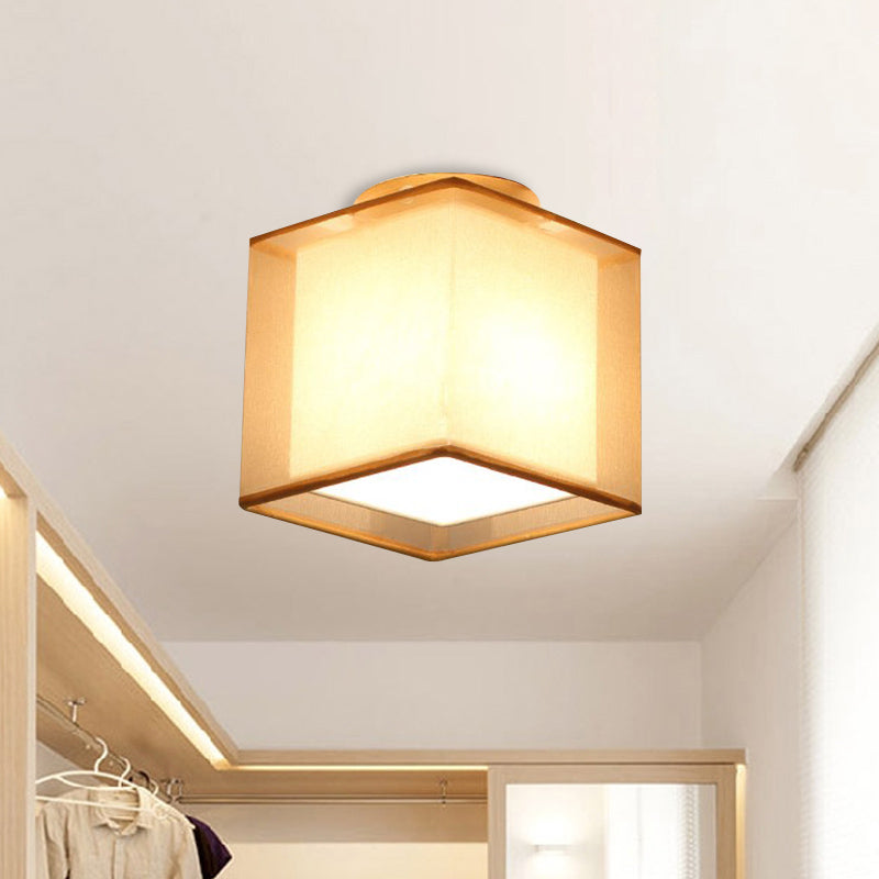 Simple 1 Light Ceiling Lighting Brass Dual Square/Cylinder Mini Flushmount Lighting with Fabric Shade Clearhalo 'Ceiling Lights' 'Close To Ceiling Lights' 'Close to ceiling' 'Flush mount' Lighting' 739936