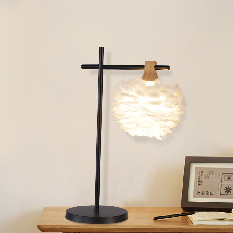 Black-White Cross Night Light Modern 1 Head Iron Table Lamp with Feather Lampshade Black-White Clearhalo 'Lamps' 'Table Lamps' Lighting' 739954