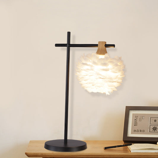 Black-White Cross Night Light Modern 1 Head Iron Table Lamp with Feather Lampshade Black-White Clearhalo 'Lamps' 'Table Lamps' Lighting' 739954