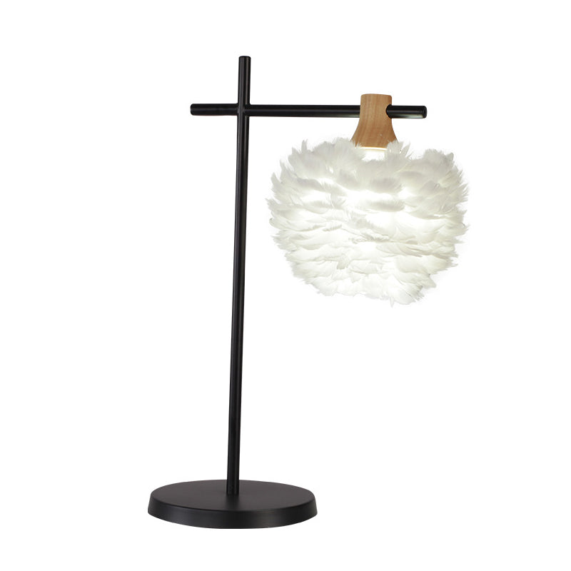 Black-White Cross Night Light Modern 1 Head Iron Table Lamp with Feather Lampshade Clearhalo 'Lamps' 'Table Lamps' Lighting' 739956