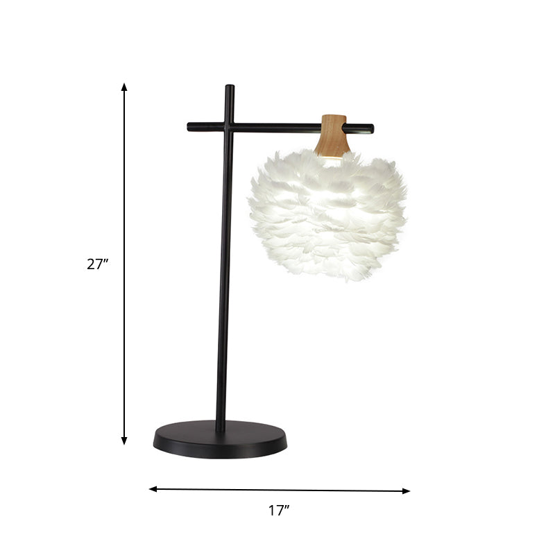 Black-White Cross Night Light Modern 1 Head Iron Table Lamp with Feather Lampshade Clearhalo 'Lamps' 'Table Lamps' Lighting' 739957