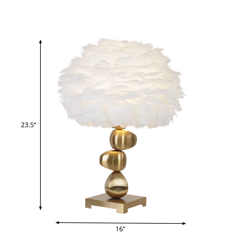 Metal Cobblestone Table Light Mid-Century Single Night Lamp with White Fluffy Feather Shade for Bedroom Clearhalo 'Lamps' 'Table Lamps' Lighting' 739971