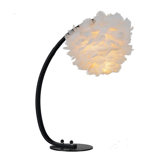 Modernist Blossom Feather Night Lamp Single-Bulb Table Lighting with Black Arched Arm for Bedside Clearhalo 'Lamps' 'Table Lamps' Lighting' 739984