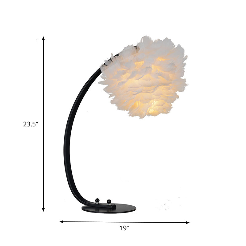 Modernist Blossom Feather Night Lamp Single-Bulb Table Lighting with Black Arched Arm for Bedside Clearhalo 'Lamps' 'Table Lamps' Lighting' 739985