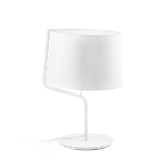 Drum Fabric Table Lighting Minimalist 1-Light White Night Stand Lamp with Bended Arm Clearhalo 'Lamps' 'Table Lamps' Lighting' 739988
