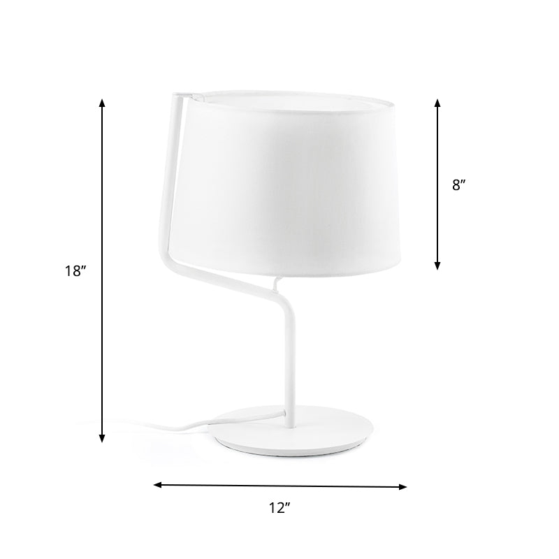 Drum Fabric Table Lighting Minimalist 1-Light White Night Stand Lamp with Bended Arm Clearhalo 'Lamps' 'Table Lamps' Lighting' 739989