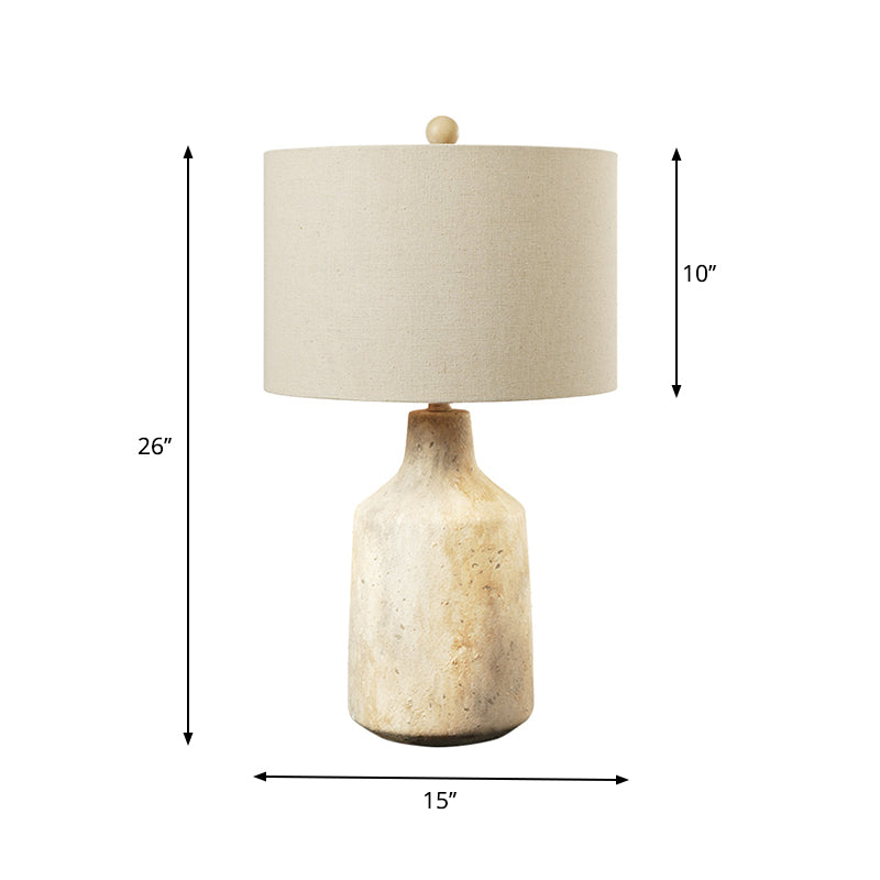 Minimalist Jar Nightstand Light Cement 1-Light Bedside Table Lighting with Drum Fabric Lampshade in White Clearhalo 'Lamps' 'Table Lamps' Lighting' 740025