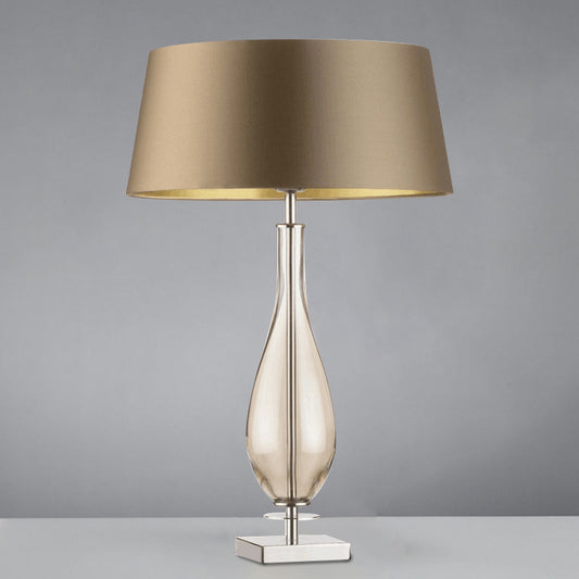 Long Neck Vase Bedroom Table Light Clear Glass Single Modern Night Lamp with Brown Tapered Fabric Shade Brown Clearhalo 'Lamps' 'Table Lamps' Lighting' 740026