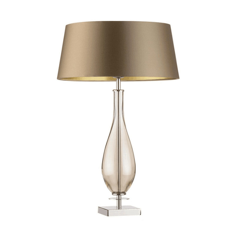 Long Neck Vase Bedroom Table Light Clear Glass Single Modern Night Lamp with Brown Tapered Fabric Shade Clearhalo 'Lamps' 'Table Lamps' Lighting' 740028