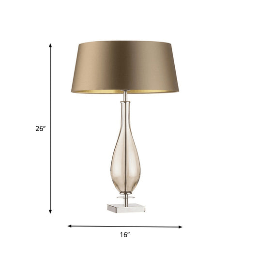 Long Neck Vase Bedroom Table Light Clear Glass Single Modern Night Lamp with Brown Tapered Fabric Shade Clearhalo 'Lamps' 'Table Lamps' Lighting' 740029