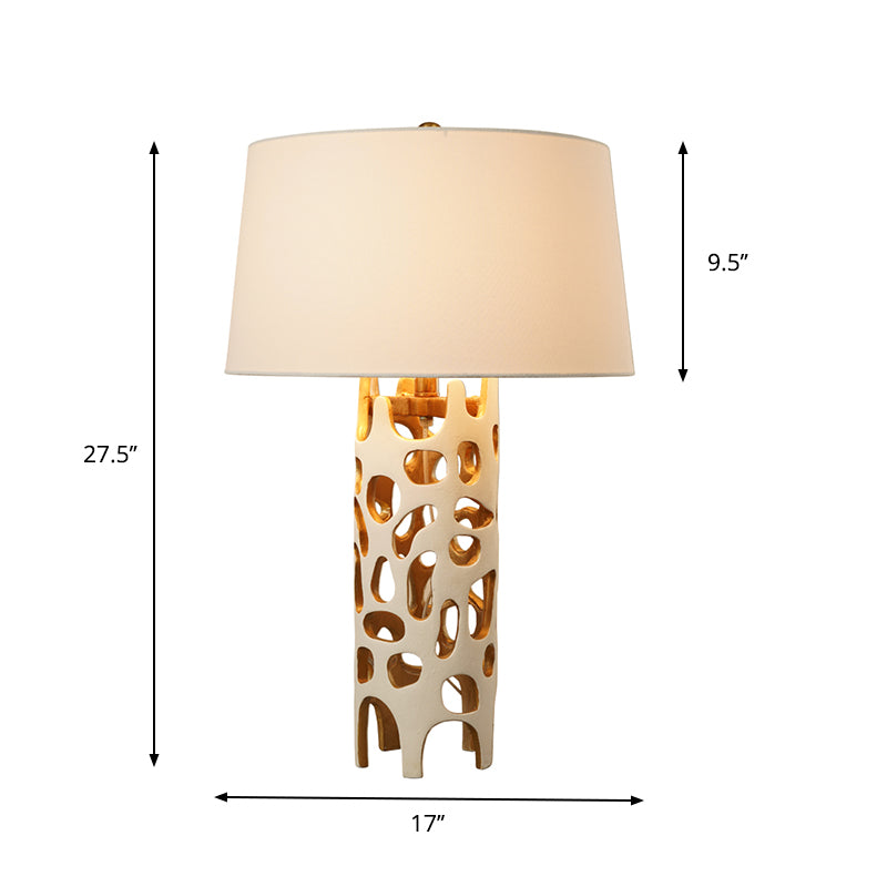 Tapered Drum Fabric Night Lighting Modern Stylish 1 Head White Table Lamp with Cutouts Resin Base Clearhalo 'Lamps' 'Table Lamps' Lighting' 740033