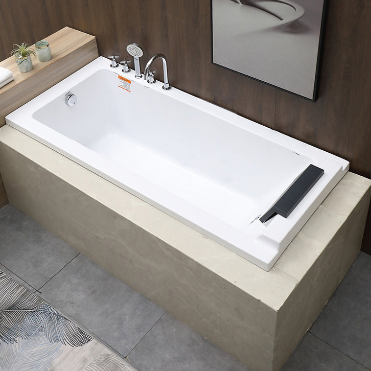 Modern Rectangular Bath Acrylic Soaking White Drop-in Bathtub 71"L x 30"W x 25"H Right Tub with Silver 5-Piece Set Clearhalo 'Bathroom Remodel & Bathroom Fixtures' 'Bathtubs' 'Home Improvement' 'home_improvement' 'home_improvement_bathtubs' 'Showers & Bathtubs' 7400409