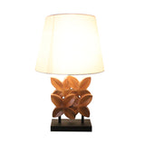Empire Shade Table Lighting Retro Fabric 1 Bulb White Night Stand Lamp with Wood Carved Leaf Base Clearhalo 'Lamps' 'Table Lamps' Lighting' 740083