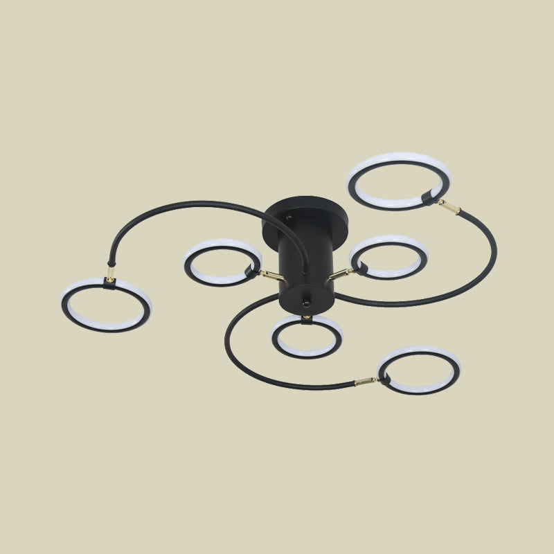 Black/Gold Swirl Semi Flush Mount Lighting Modern Acrylic LED Ceiling Fixture with Rings for Bedroom Clearhalo 'Ceiling Lights' 'Close To Ceiling Lights' 'Close to ceiling' 'Semi-flushmount' Lighting' 740106