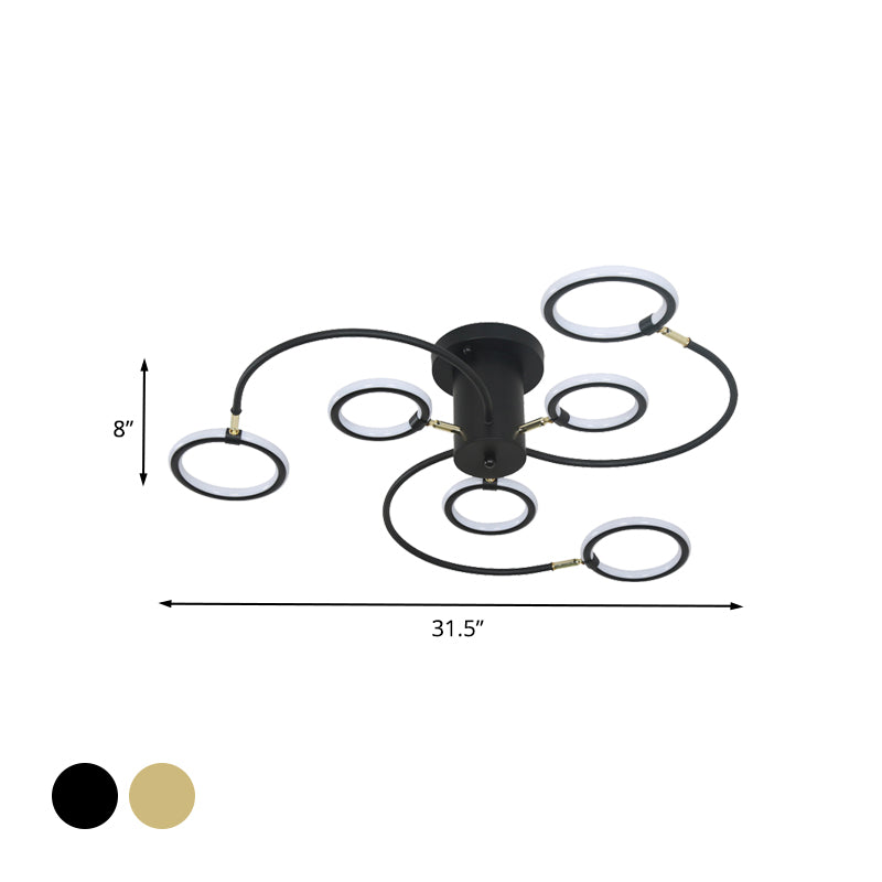 Black/Gold Swirl Semi Flush Mount Lighting Modern Acrylic LED Ceiling Fixture with Rings for Bedroom Clearhalo 'Ceiling Lights' 'Close To Ceiling Lights' 'Close to ceiling' 'Semi-flushmount' Lighting' 740107