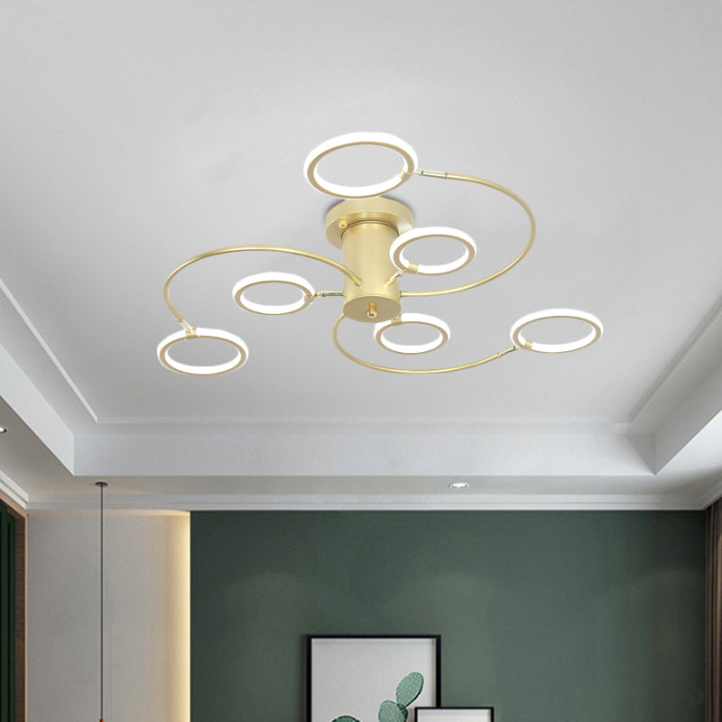 Black/Gold Swirl Semi Flush Mount Lighting Modern Acrylic LED Ceiling Fixture with Rings for Bedroom Clearhalo 'Ceiling Lights' 'Close To Ceiling Lights' 'Close to ceiling' 'Semi-flushmount' Lighting' 740109